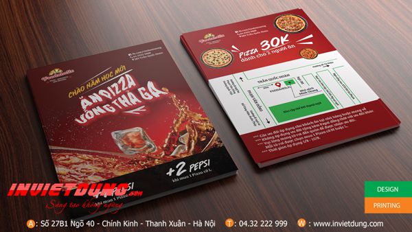 Tờ rơi quảng cáo quán ăn, bánh pizza, món ăn đẹp